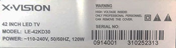 لیبل مشخصات ایکس ویژن LE42KD30