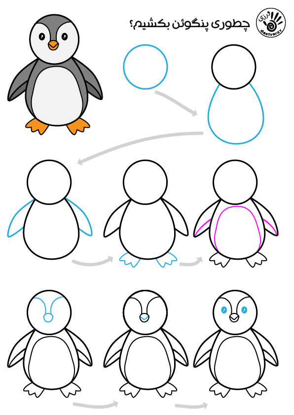 آموزش گام به گام نقاشی پنگوئن