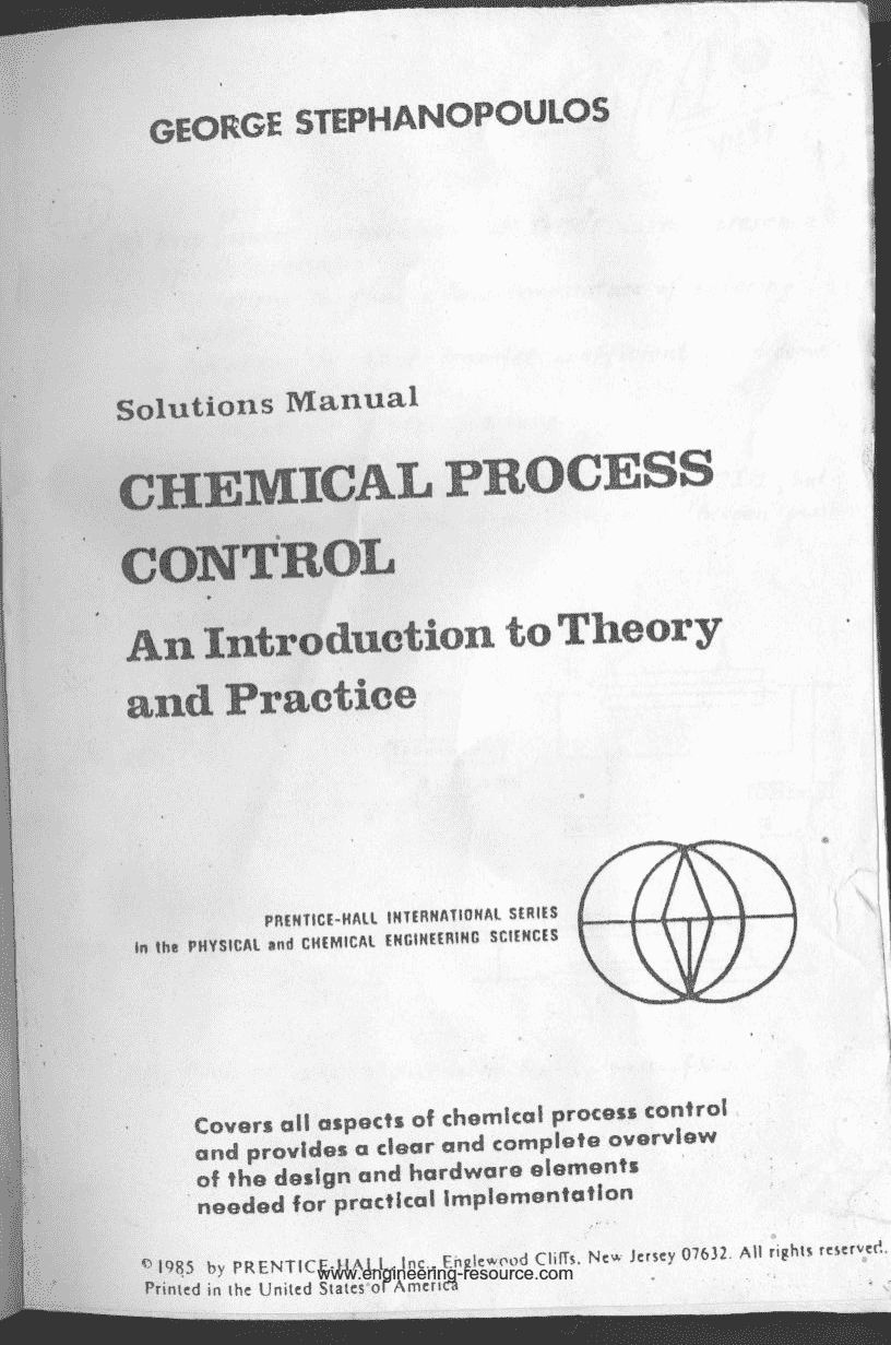 download free Chemical Process Control by George Stephanopoulos Solution Manual eBook in pdf format | Gioumeh