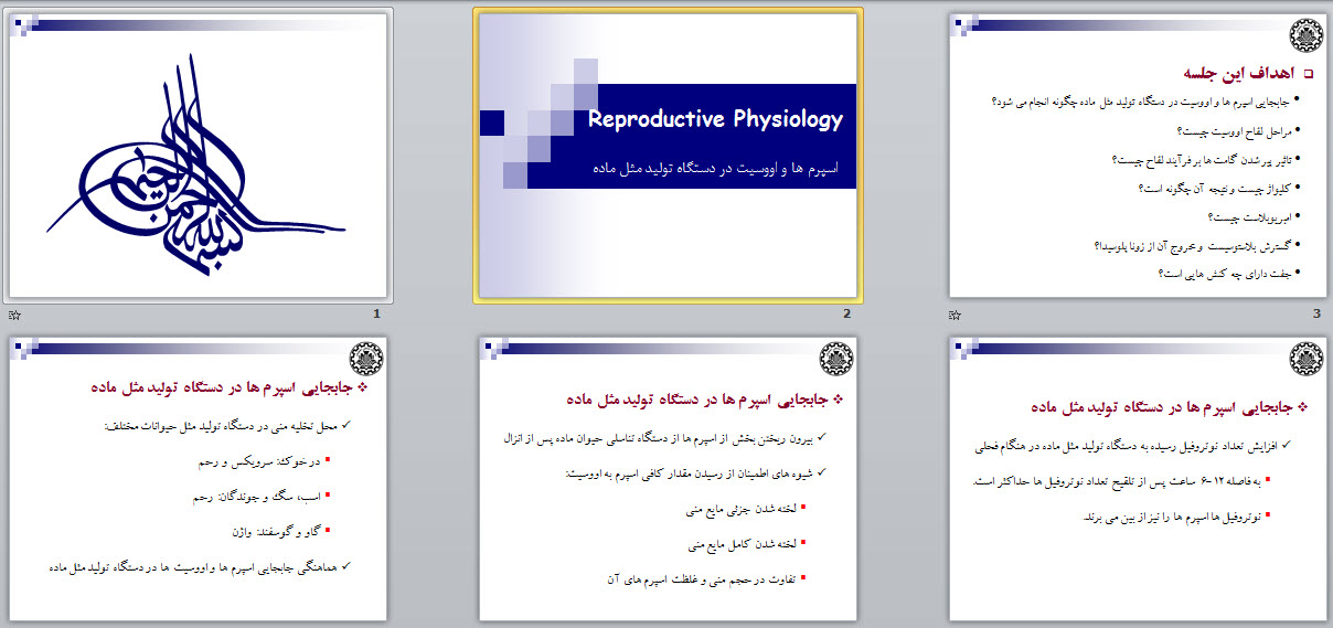 پاورپوینت اسپرم ها و اووسیت در دستگاه تولید مثل ماده