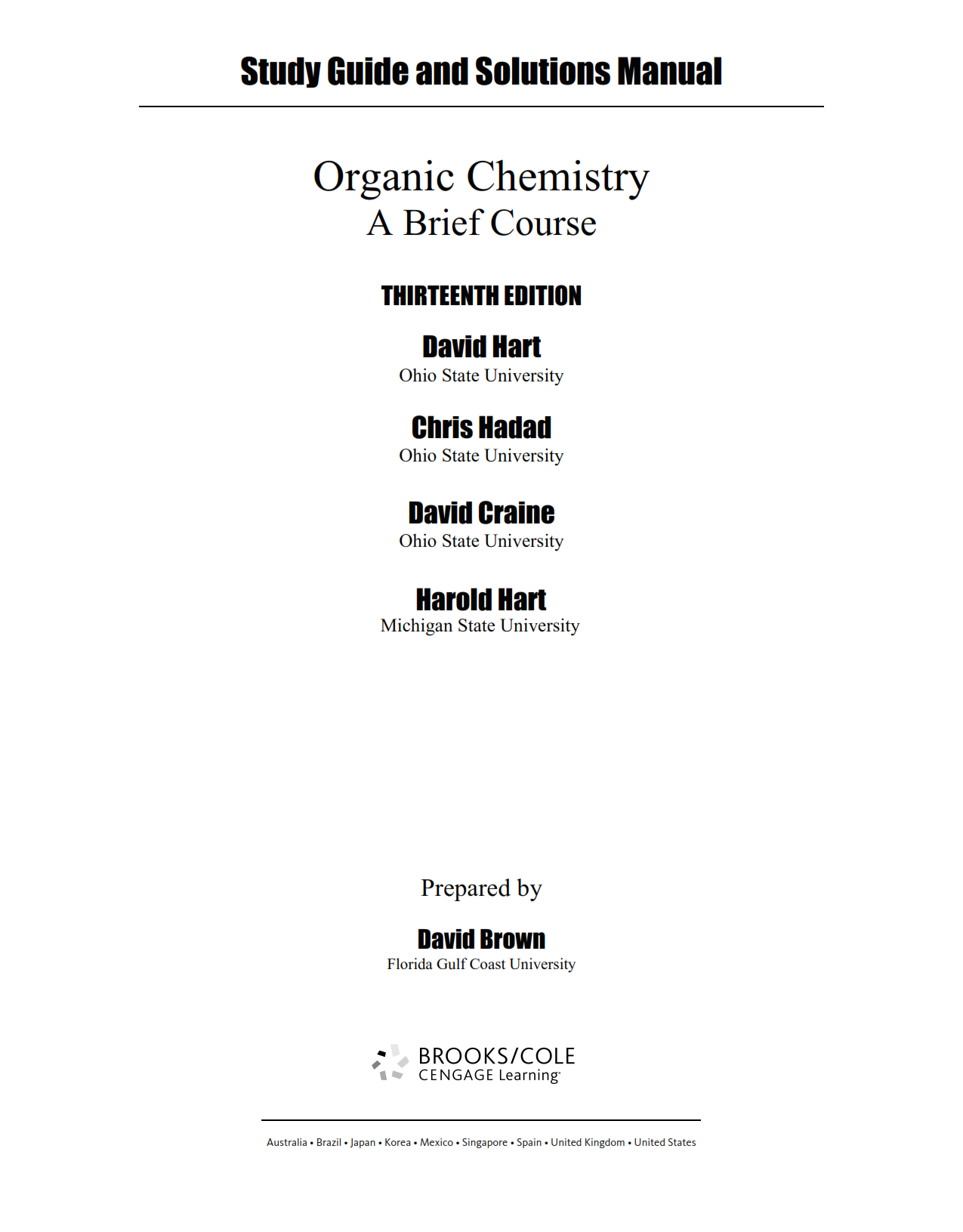 download free Study Guide and Solutions Manual Organic Chemistry A Brief Course International 13th edition by Hart , Hadad , Craine pdf