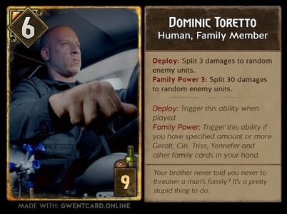 Dom Family Fast and Furious Cinema Gwent Card