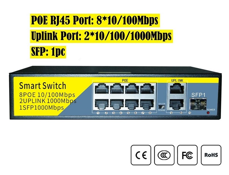 سوئیچ 8 پورت گیگابیتی ACTIVE POE(8 + 3) 1011 همراه فیبر نوری SFP